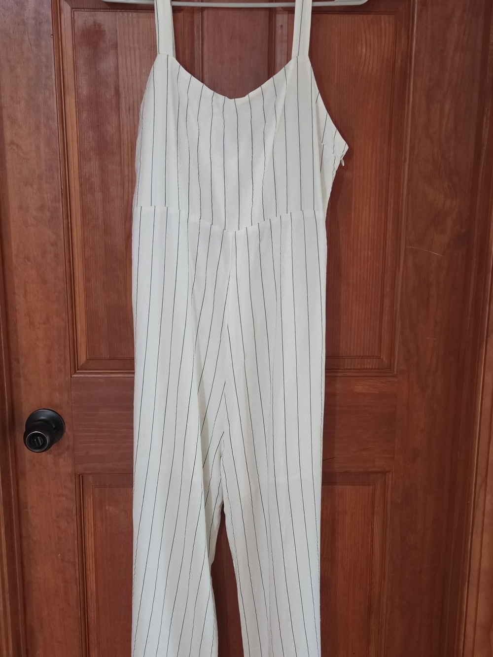 By Together Women's White/Black Striped V-Neck Strappy Jumpsuit Straight Leg L